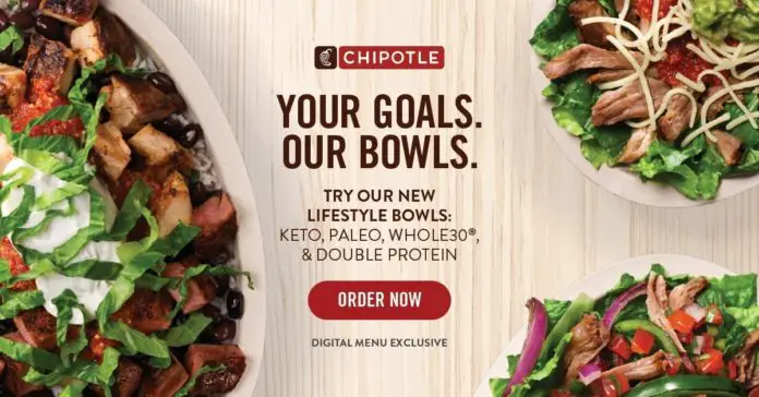 Chipotle Lifestyle Bowls featuring Paleo, Keto, Whole30 diet options